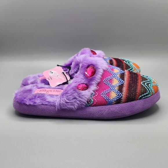 Blazin Roxx Slip On Slippers Ladies 5/6 Purple Fabric Faux Fur Rhinestone NWT - Picture 5 of 9